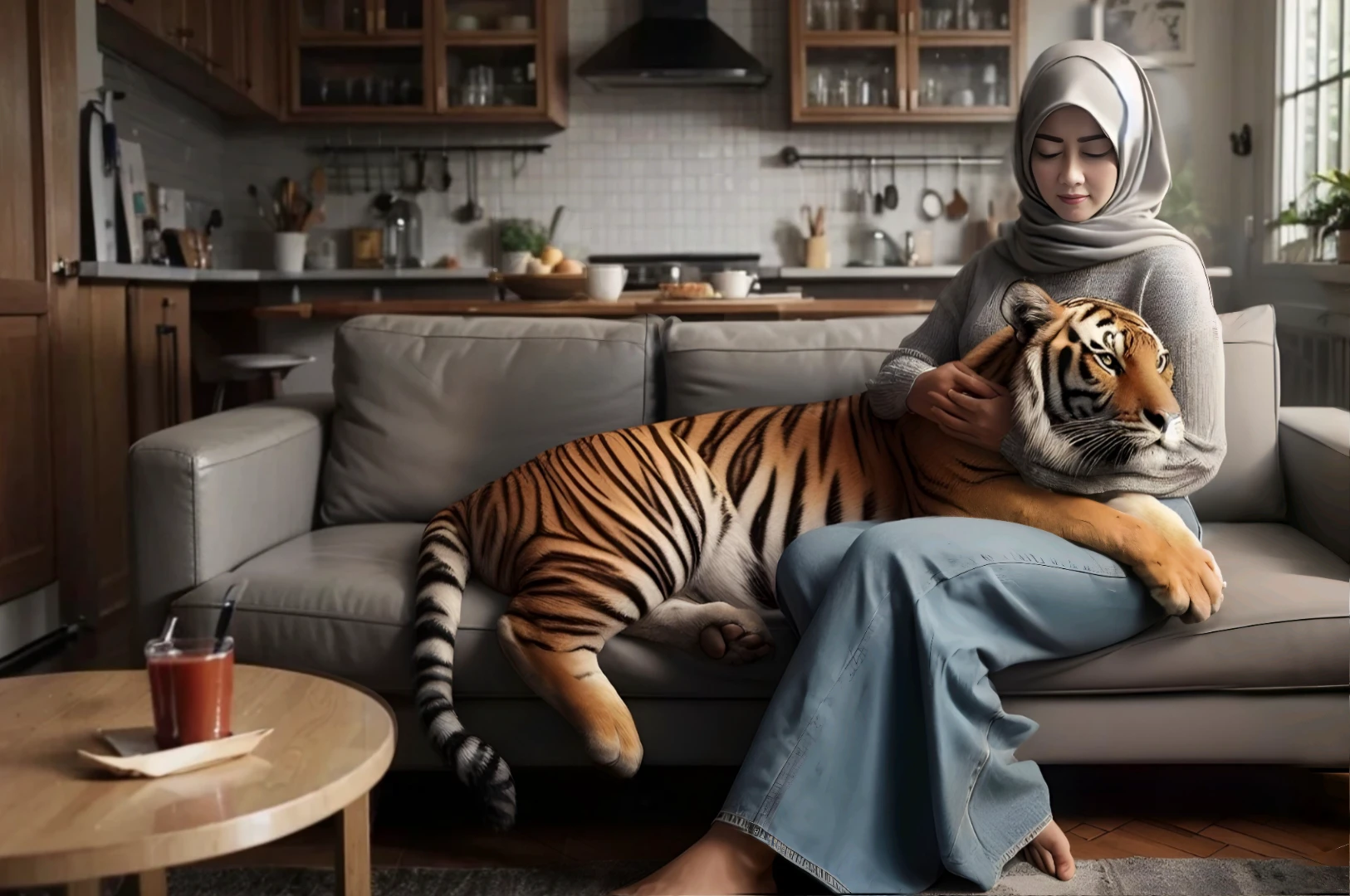 young mother, and tiger