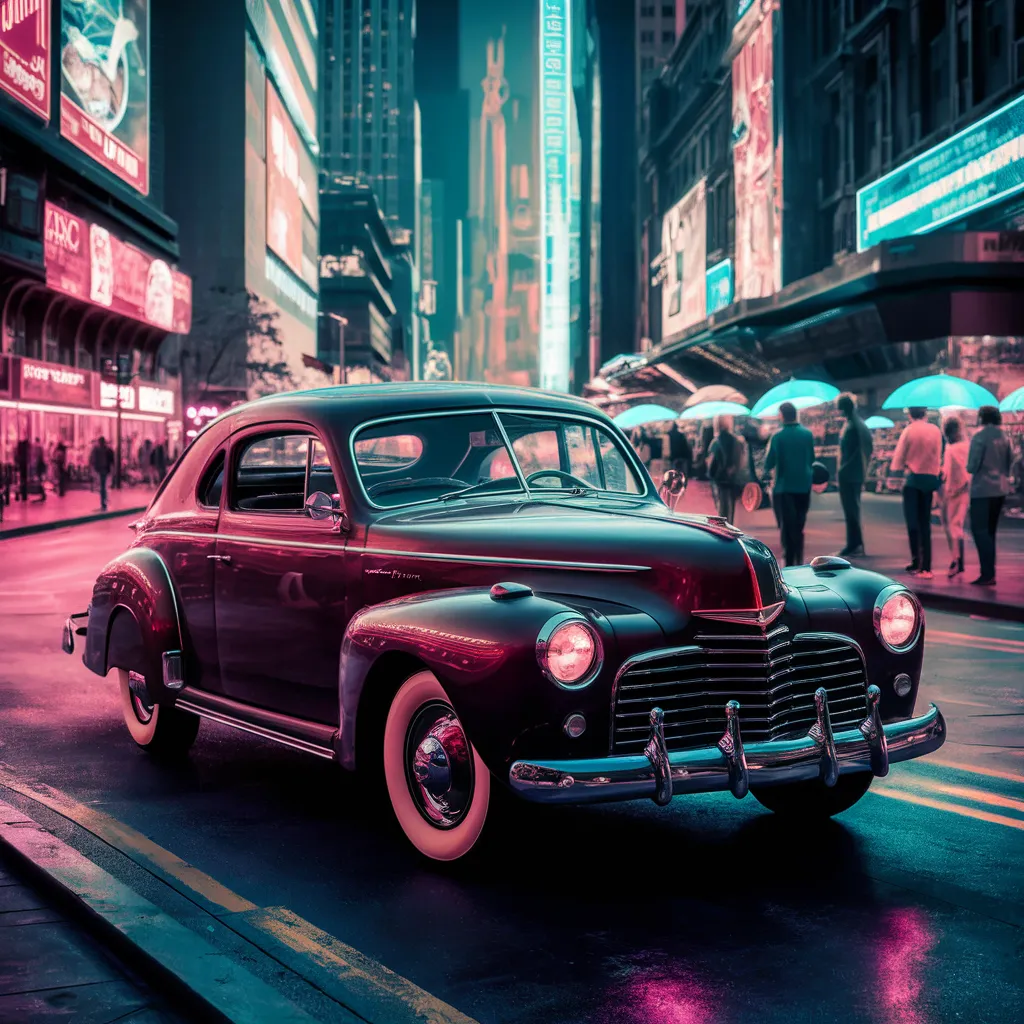 Classic Cars in 50's Downtown Streets