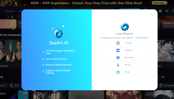 SeaArt's login page