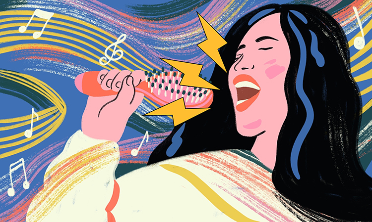 a cartoon vector of a singing girl