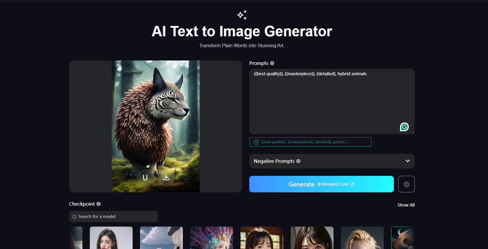 create a hybrid animal from text using Seaart ai image generator