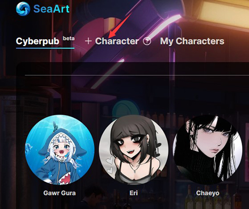 Add an AI Character on SeaArt Cyberpub
