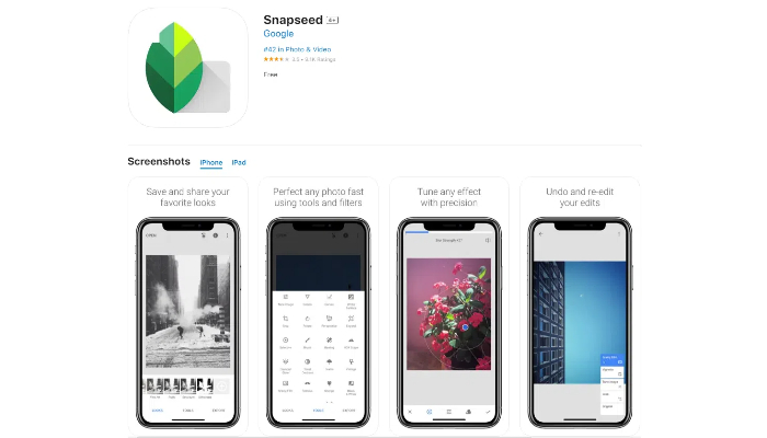 the Snapseed app in the apple app store