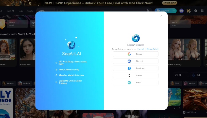 SeaArt login interface