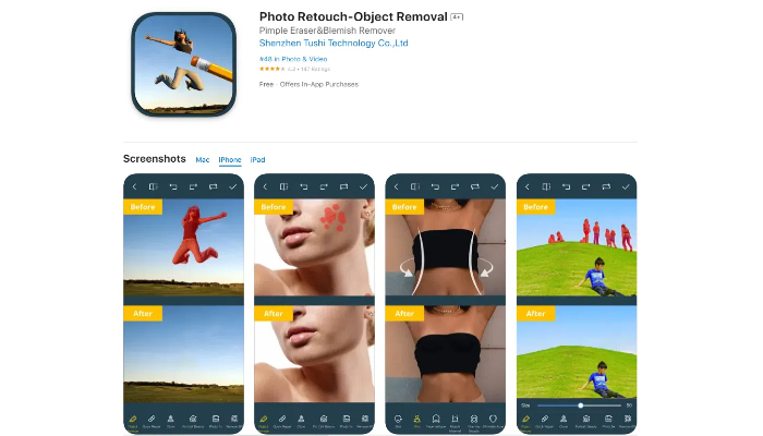 the Photo Retouch-Object Removal app in the apple app store