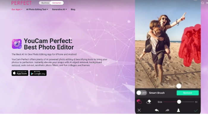 Youcam Perfect app downloading page