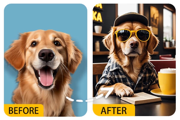 transform a dog photo into a cool pet portrait with AI