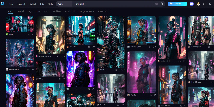 lots of AI works of cyberpunk character in SeaArt AI