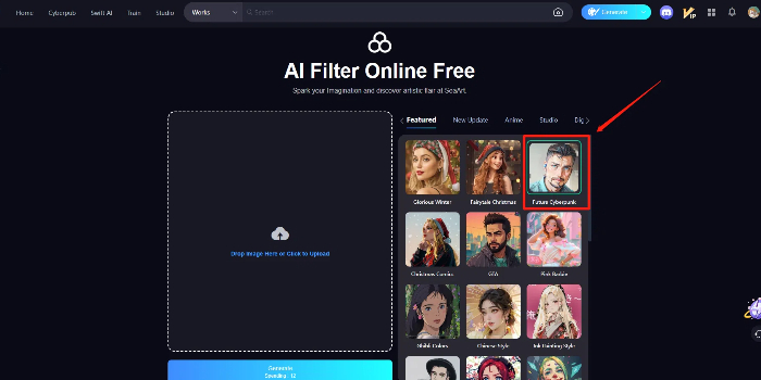 choose the Future Cyberpunk style from AI filters in SeaArt