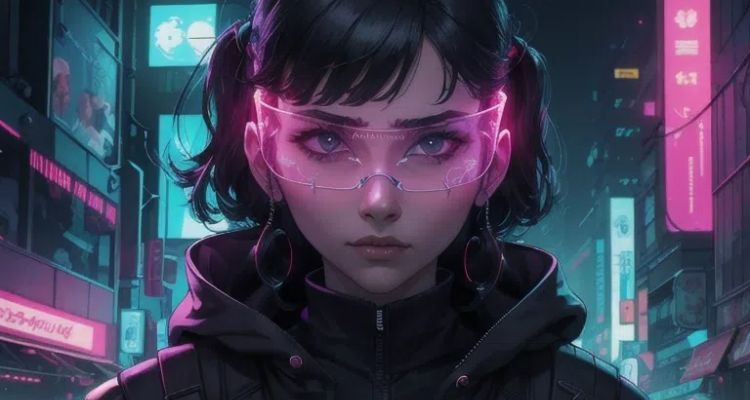 AI-generated cyberpunk girl with glasses