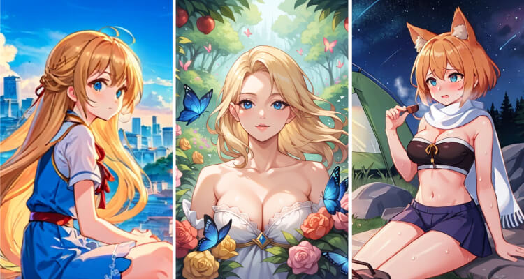 three anime girl images genarated by SeaArt's anime AI art generator