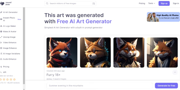 Neural Love's ai furry art generator