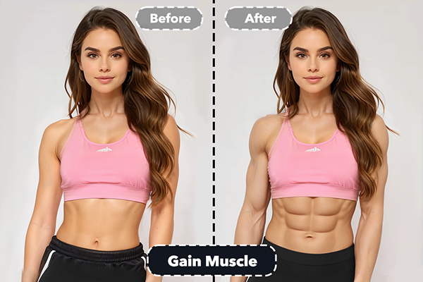 before and after using AI to enhance muscles in a photo
