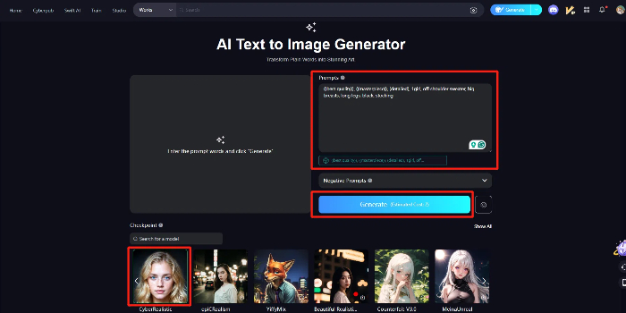 AI text to image generator in SeaArt