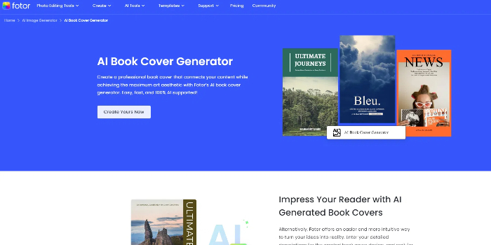 Fotor's AI book cover generator