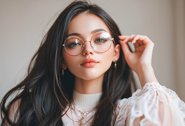 long-haired girl with glasses