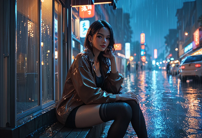 rainy night - 3D-style image