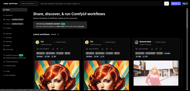 Comfy Workflows home page