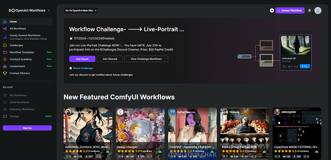 OpenArt workflows home page