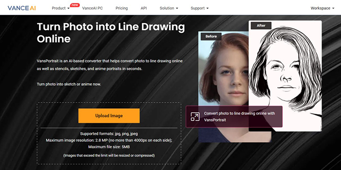 VanceAI: Turn Photo into Line Drawing