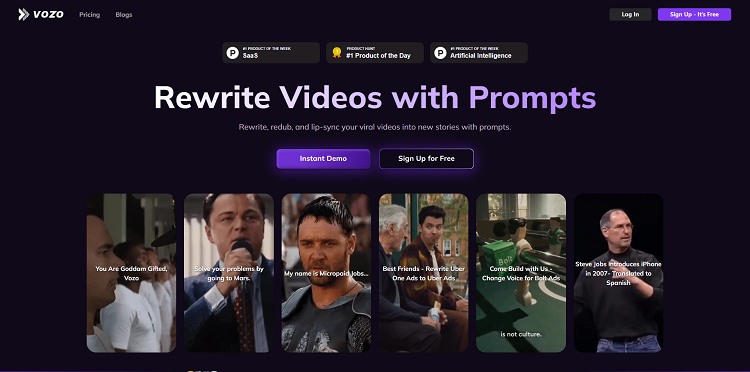 Vozo AI Video Editor Featuring Rewrite Videos with Prompts