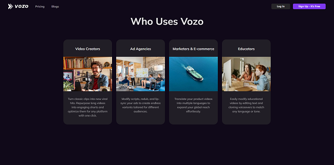 Vozo application areas