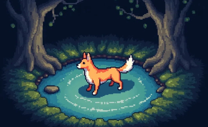 AI-generated dog in pixel style