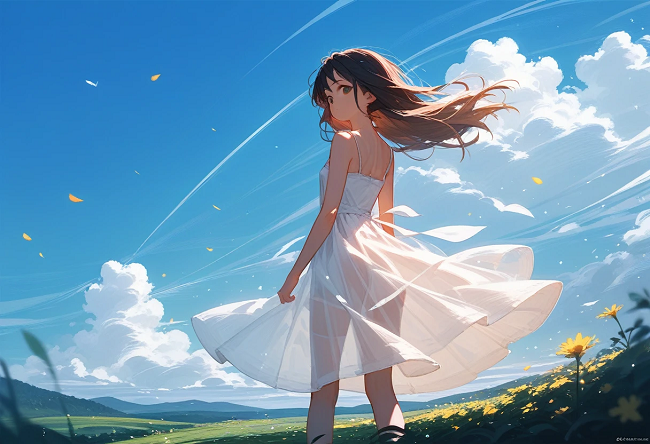 sunlight through long hair anime girl