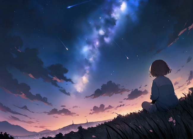 a girl looking up at the stars