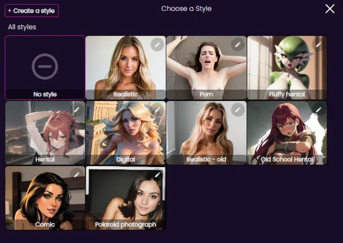 OnlyFakes AI image generation steps - choose a style