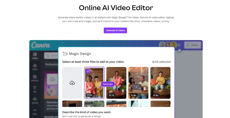 Canva's AI video editor