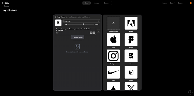 Krea AI’s logo creation interface