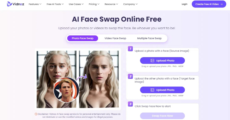 Vidnoz AI face swap