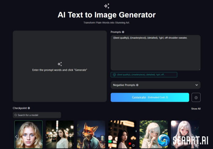 SeaArt AI Image Generator Interface