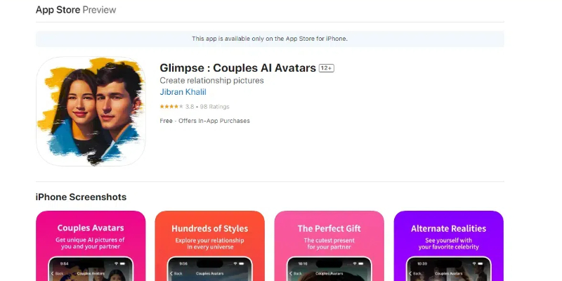 Glimpse Couples AI Avatars app