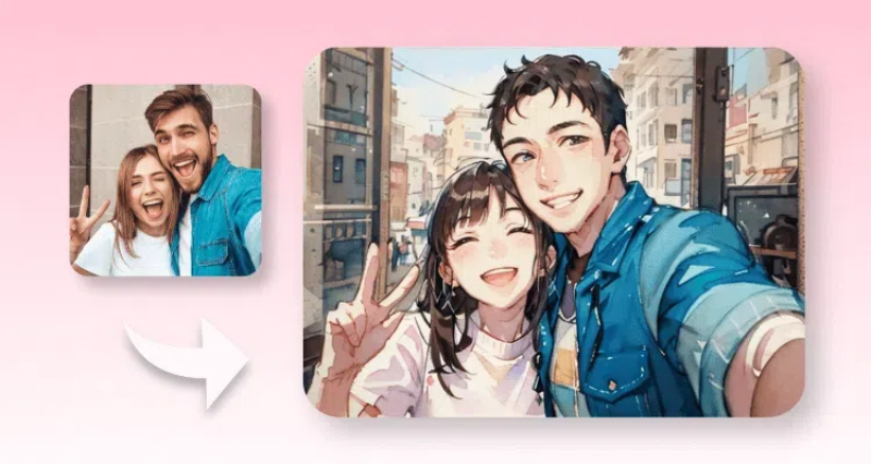 Convert a couple photo to anime illustration style with AI