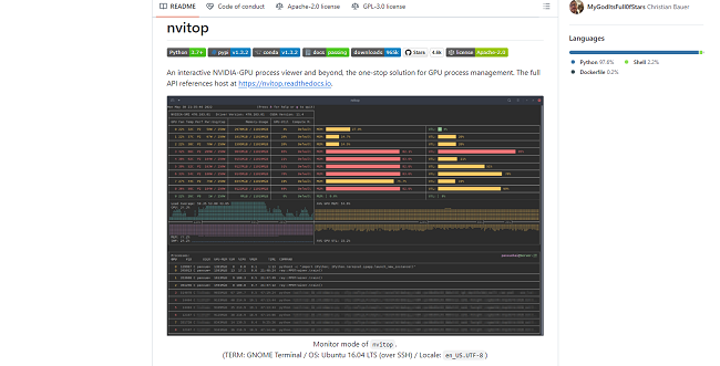 nvitop Github homepage