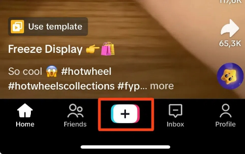 Tap the + icon on TikTok