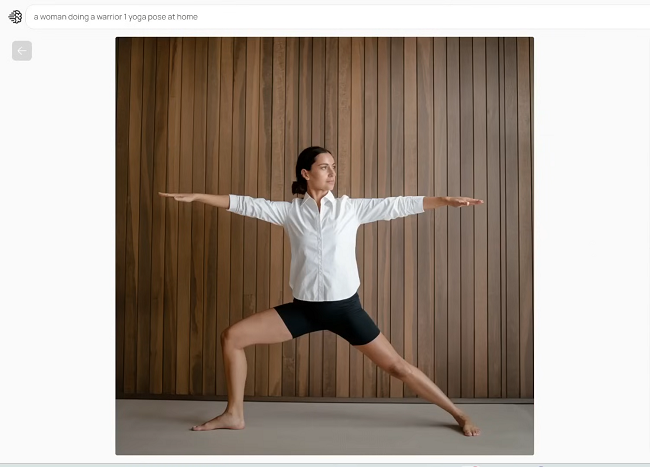 a woman doing a warrior 1 yoga pose at home-Ideogram