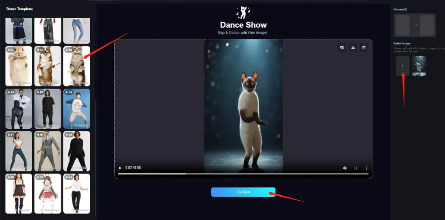 Steps of using SeaArt's AI dance generator to make a cat dance