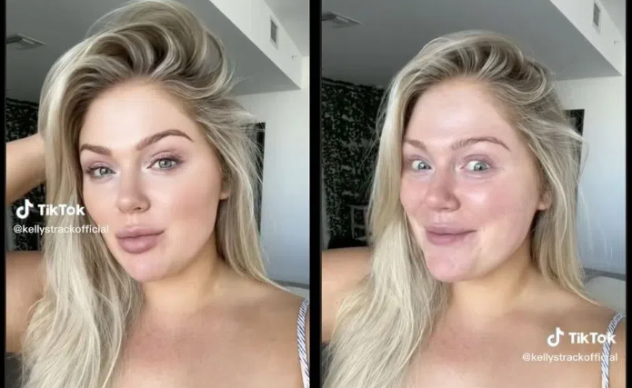 Before and after comparison of applying TikTok AI makeup filter