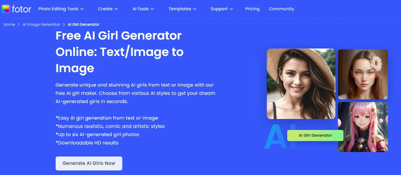 Fotor AI Girl Generator