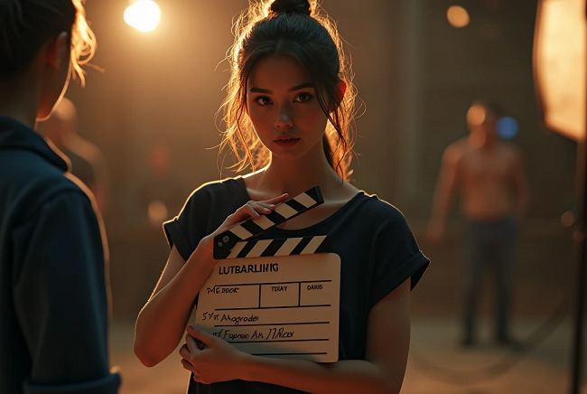 a girl on a film set