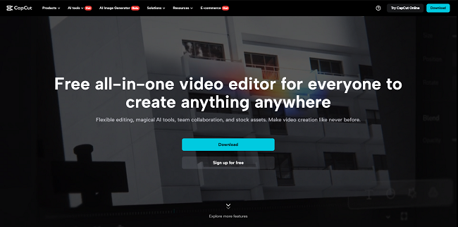 CapCut homepage