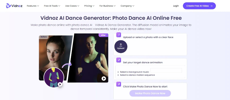 Vidnoz AI dance generator