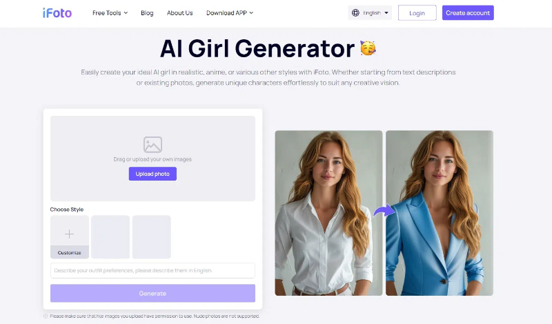 iFoto AI girl generator