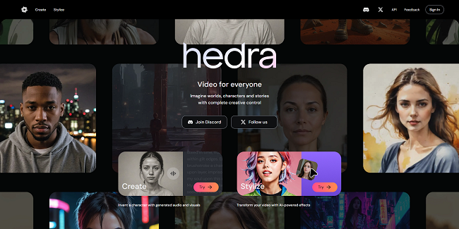 Hedra AI homepage