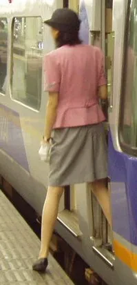 Nankai train crew uniform pink