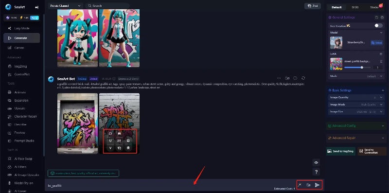 SeaArt's AI graffiti art generation interface