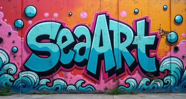 AI-generated graffiti wall with the words SeaArt